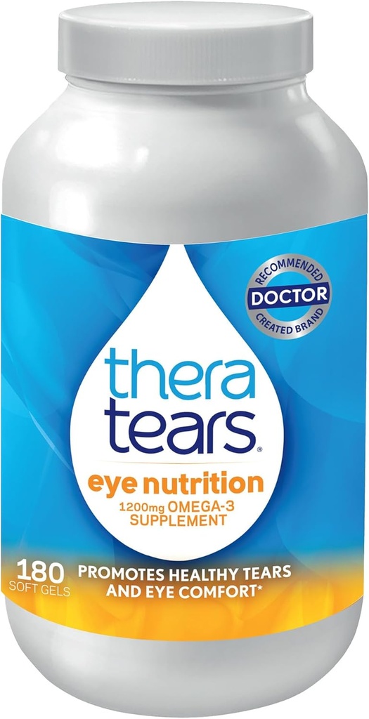 TheraTears Omega 3 Supplement for Eye Care, 1200mg Fish Oil and Organic Flaxseed Oil with Vitamin E, 180 Count