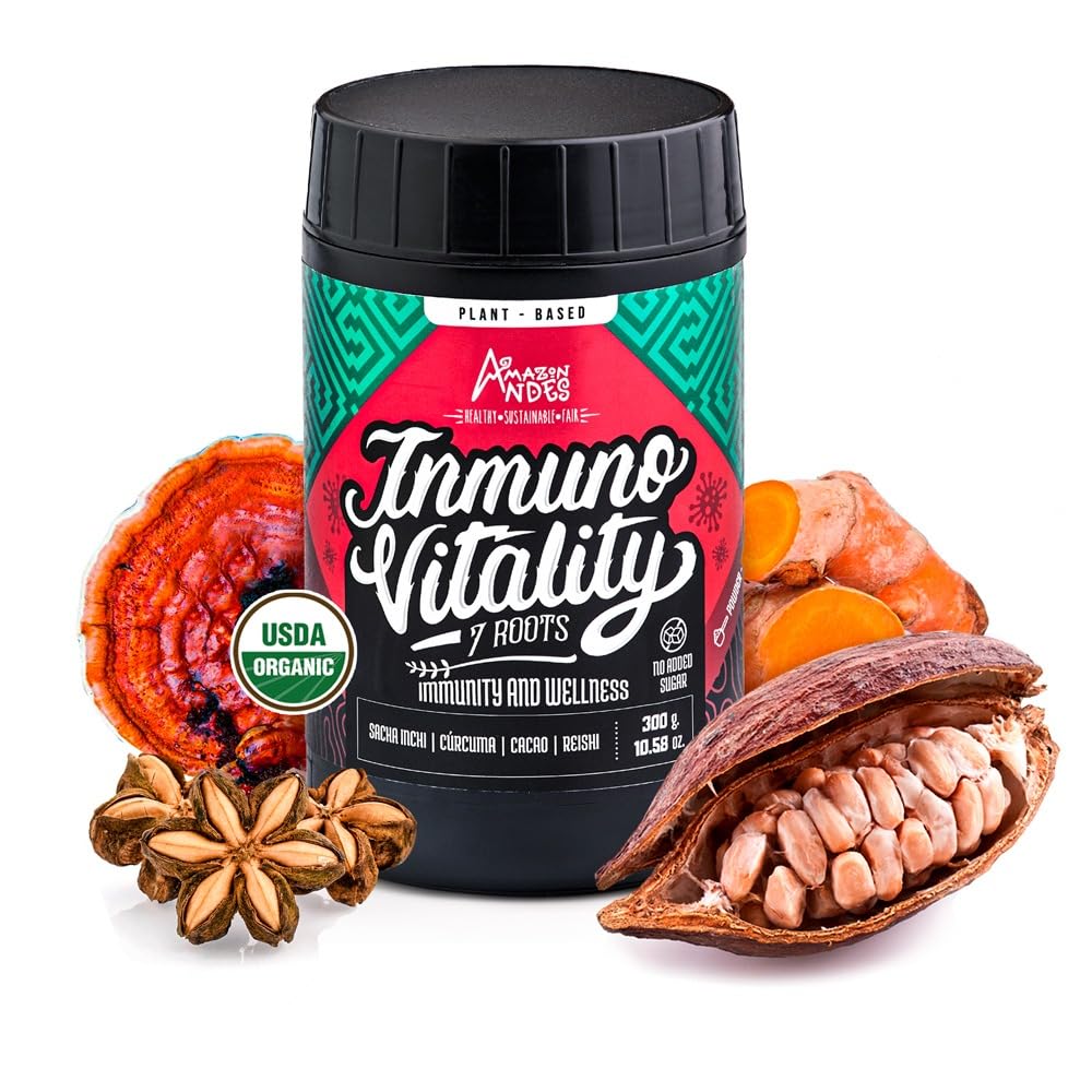 Super Inmunity Booster blend l Cacao, Sacha inchi, Turmeric y Reishi Powder l Powerful Organic Superfoods Mix l 300gr Multivitamin l 100% Natural & Ntutrient Rich l Andes