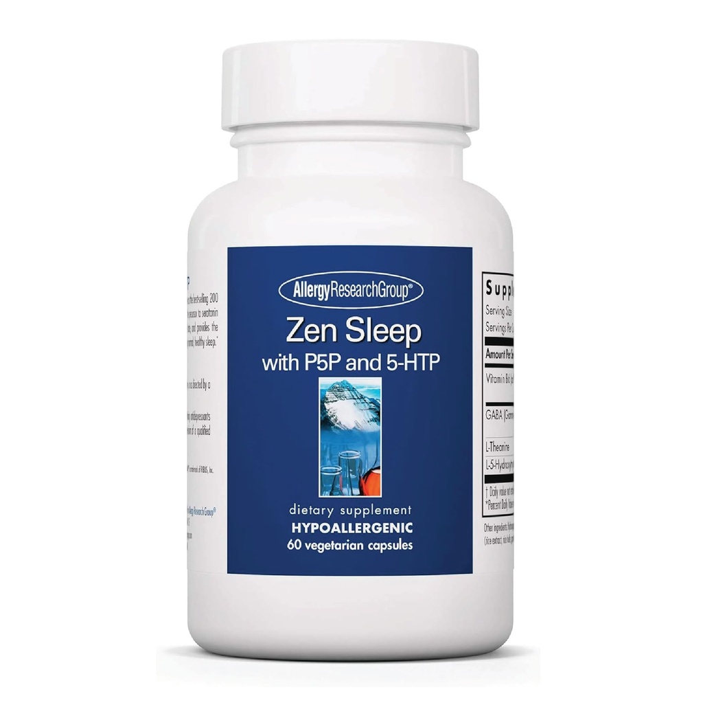 Allergy Research Group ARG Zen Sleep - Supports Relaxation and Natural Sleep Patterns Without Melatonin - L-Theanine GABA and 5-HTP Formula - Vegetarian & Hypoallergenic - 30 Servings - 60 Capsules