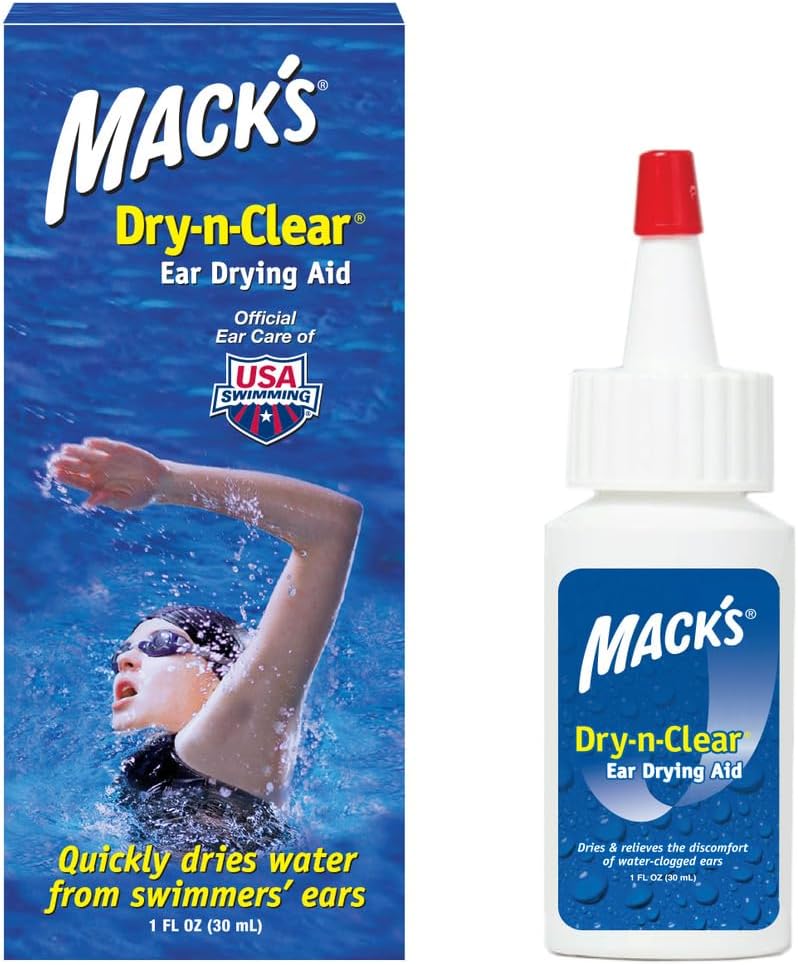 Mack's Dry-n-Clear® Ear Drying Aid - Swimmers Ear Drops for Water Clogged Ears After Nothing, Showering, Scuba Diving and Surfing - 1 Fl Oz