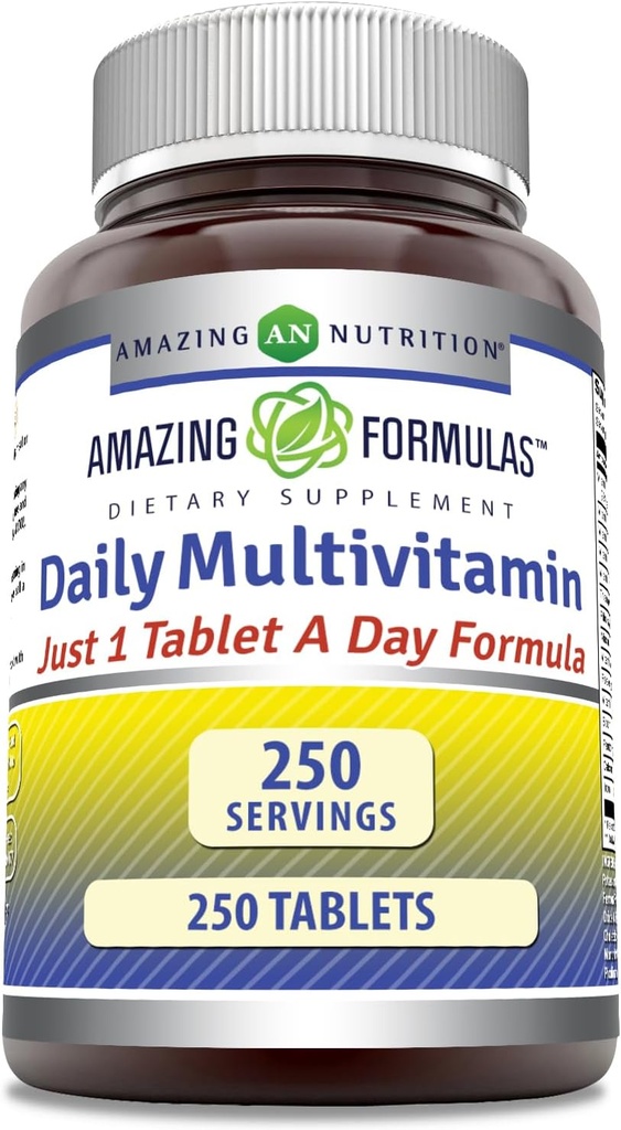 Fórmulas asombrosas Tablas multivitamínicas diarias (No-GMO) - Sólo 1 Tablas Un día Fórmula Un completo multivitamínico para apoyar la salud cardiovascular, funciones inmunes, funciones visuales &amp; Más* (250 Cuenta)