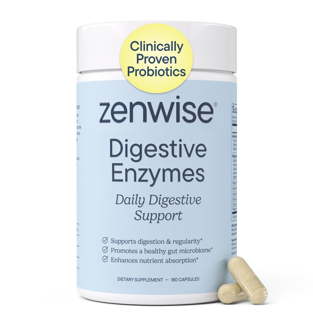 Zenwise Health Digestive Enzymes for Gut Health & Bloating Relief - Multi Enzymes Digestion Supplement with Probiotics, Bromelain " Papaya for Digestive Health Support - Men " Women - 180 Count