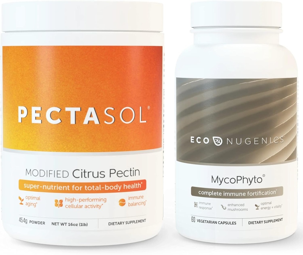 EcoNugenics Ultimate Immune System Support Pack - PectaSol-C Modified Citrus Pectin- 454 Grams &amp; MycoPhyto Medicinal Mushroom Health- 60 Capsules