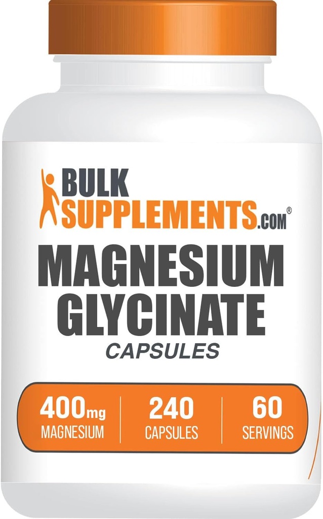 BulkSupplements.com Magnesium Glycinate Capsules - Magnesium Supplement, Highly Absorbed Form - Gluten Free, 4 cápsulas por Serving (400mg), 240 Conde (Pack of 1)