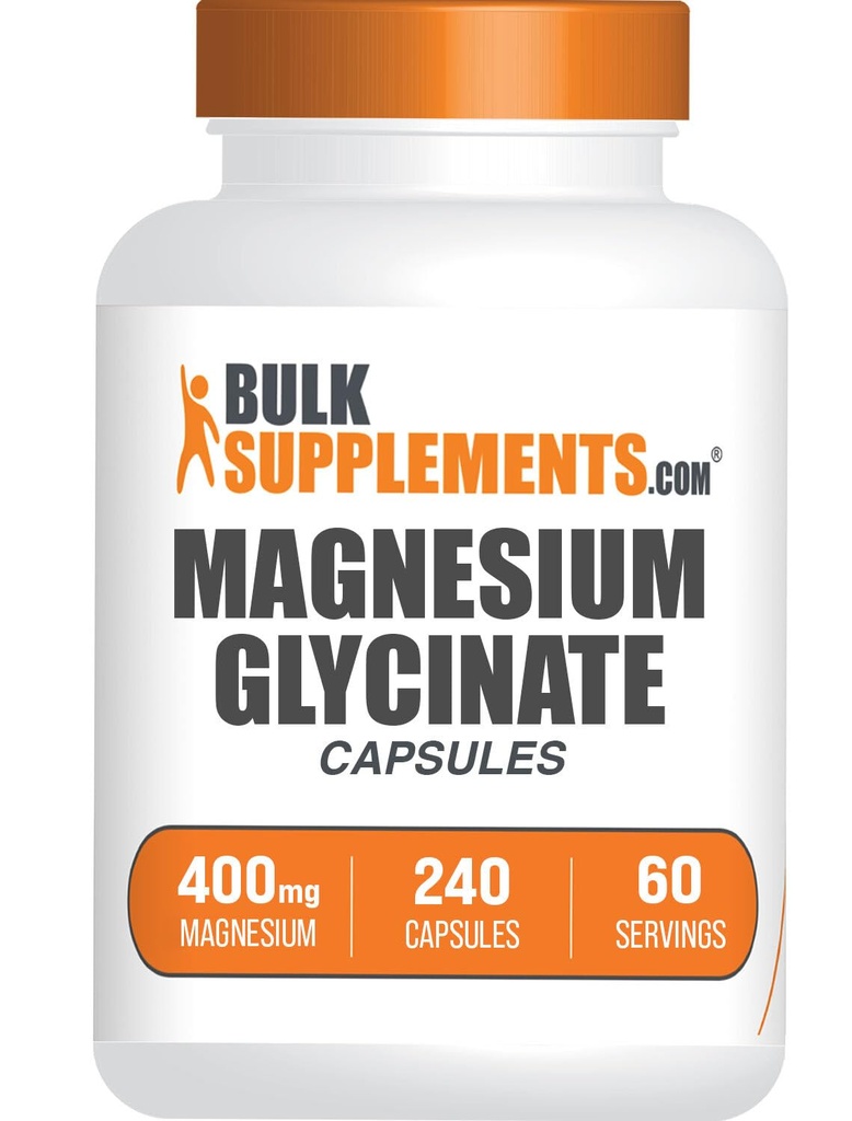 BulkSupplements.com Magnesium Glycinate Capsules - Magnesium Supplement, Highly Absorbed Form - Gluten Free, 4 cápsulas por Serving (400mg), 240 Conde (Pack of 1)