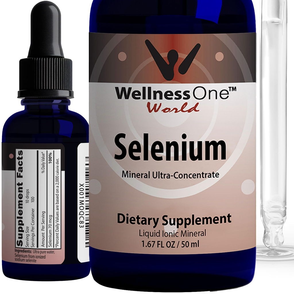 WellnessOne Liquid Selenium Supplement - Ionized Selenium Liquid Drops 70 mcg - Antioxidant, Cardiovascular and Immune Support - USA Tested, Vegan, Non-GMO, Gluten Free, Unflavored - 1.67 fl oz