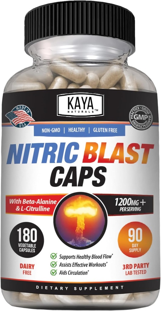 Kaya Naturals - Nitric Blast Potent All-Natural Herbal Supplement for Maximum Health Benefits ← Pre-Workout tóxico Aumento de la energía ← Mejorado rendimiento nocturno (180 Conteo)