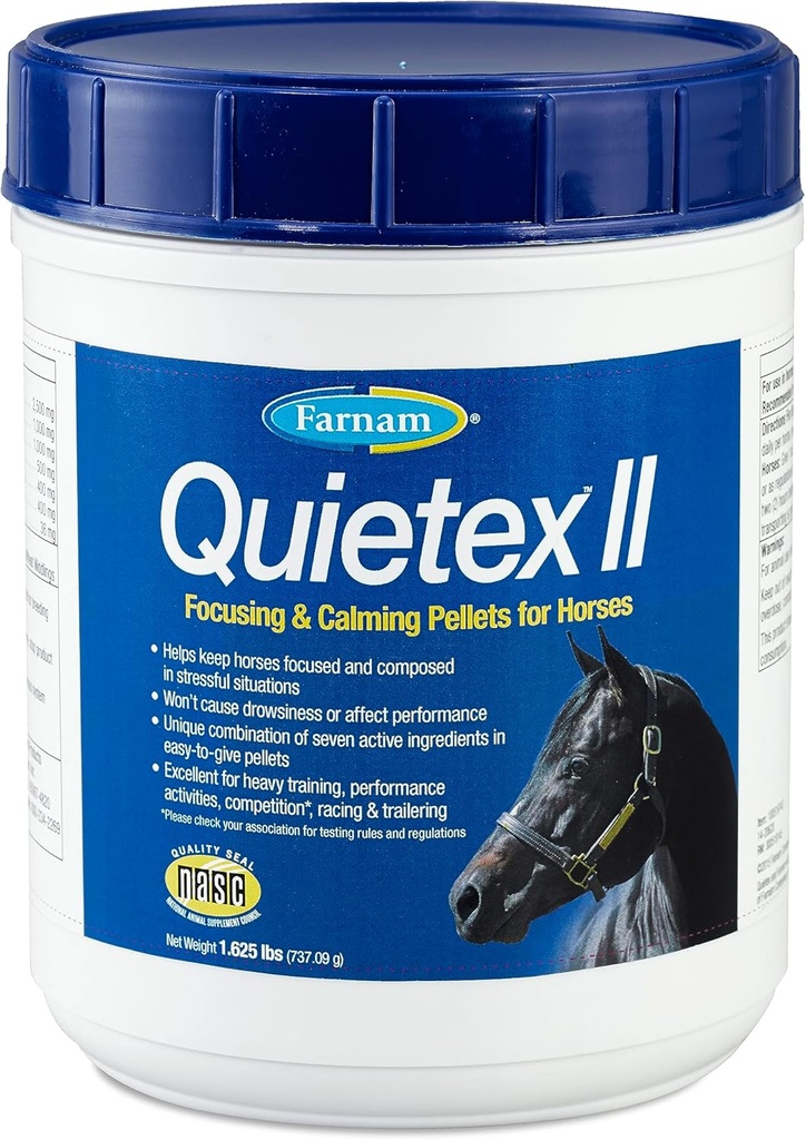 Farnam Quietex II Suplemento de calma de caballos Pellets, ayuda a manejar comportamiento nervioso y mantener los caballos tranquilos &amp; compuestos en situaciones difíciles, 1.625 Lbs, 26 Day Supply