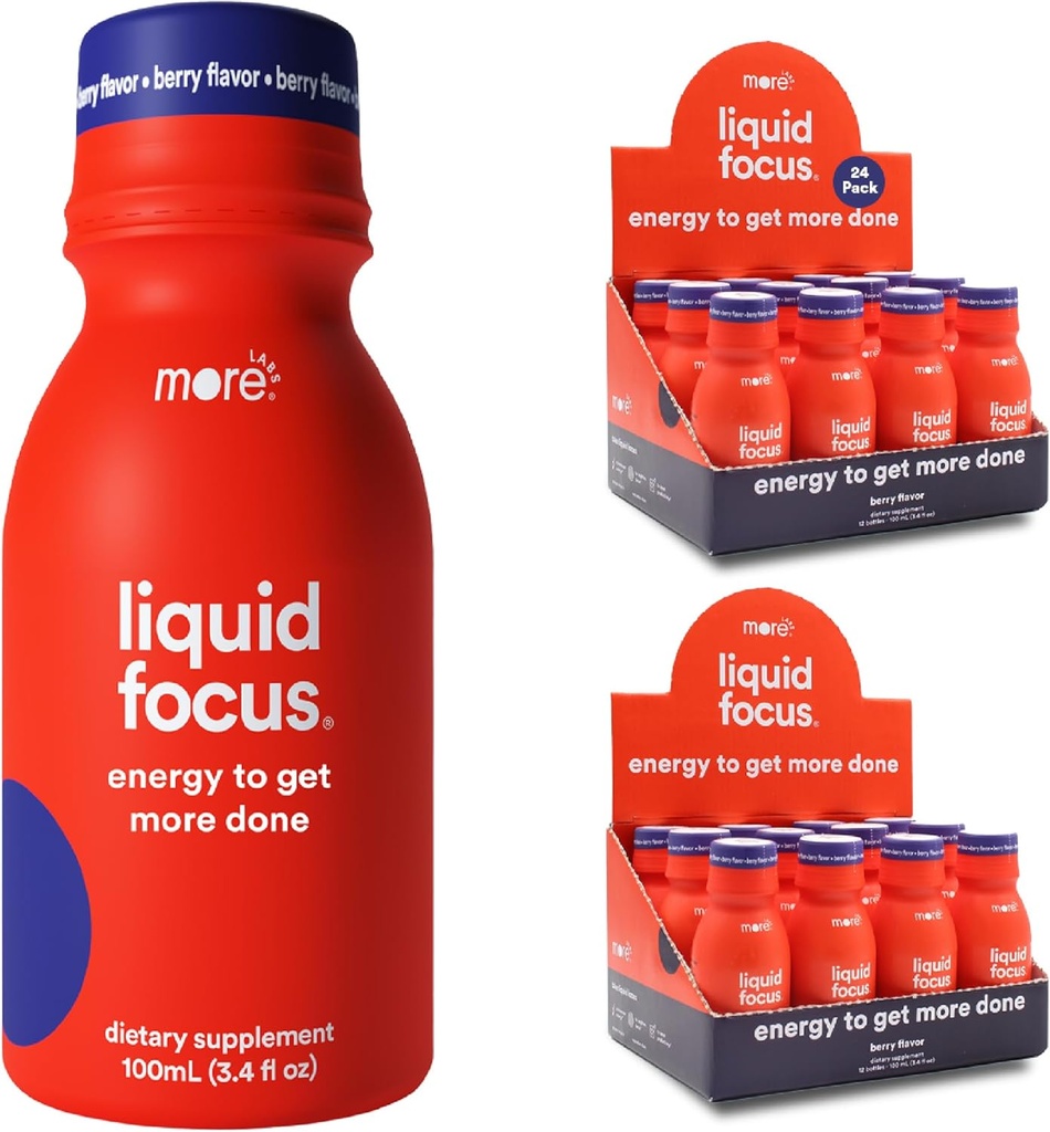 Más laboratorios de foco líquido, bebida inteligente nootrópica con potentes antioxidantes " hierbas adaptógenas para la energía y la concentración, 150 mg de cafeína (Pack of 24)