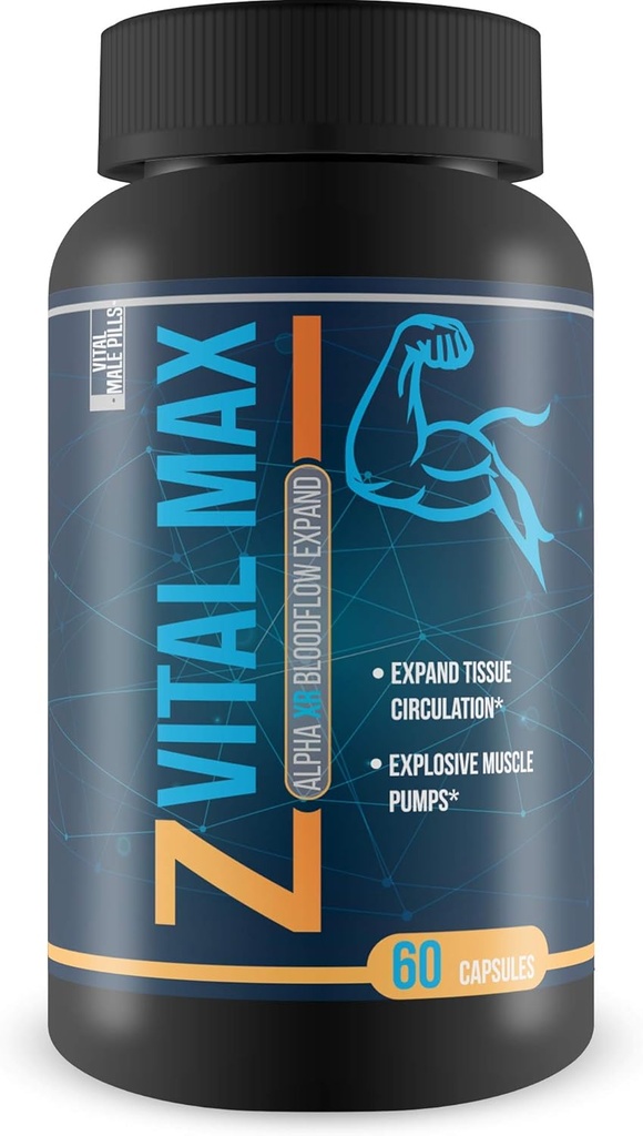 Z Vital Max N02 - Alpha XR Bloodflow Expand - Ampliar las venas y los tejidos con mayor flujo de sangre - Hecho con L-Argenine de origen potente un vasodilatador natural - Grande para el preworkout o la actividad previa