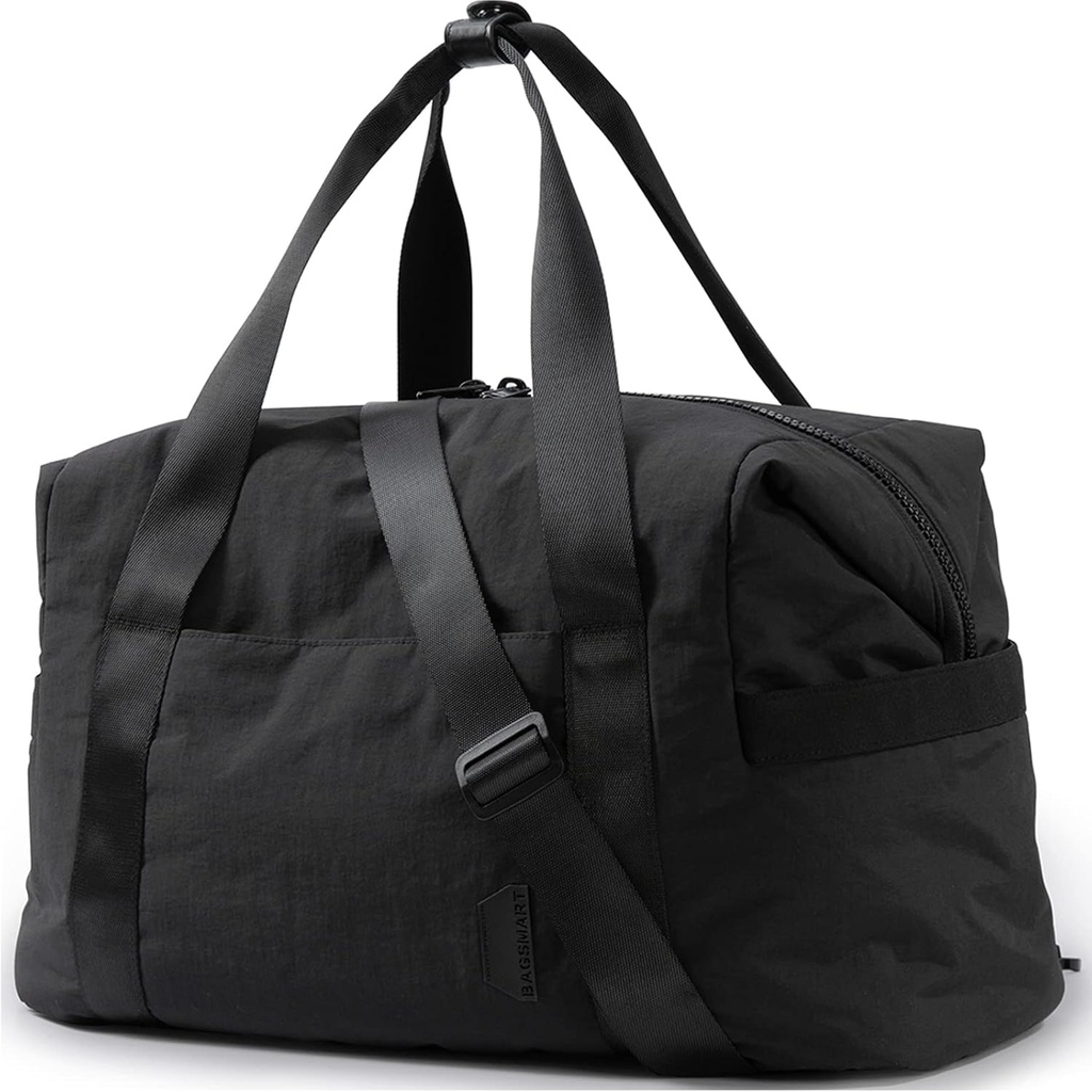 BAGSMART Gym Bag for Women, Carry on Weekender Overnight Bag, Travel Duffel Bags with Trolley Sleeve, Personal Item Travel Bag Tote Bag Workout Dance Bag(Black,Medium)