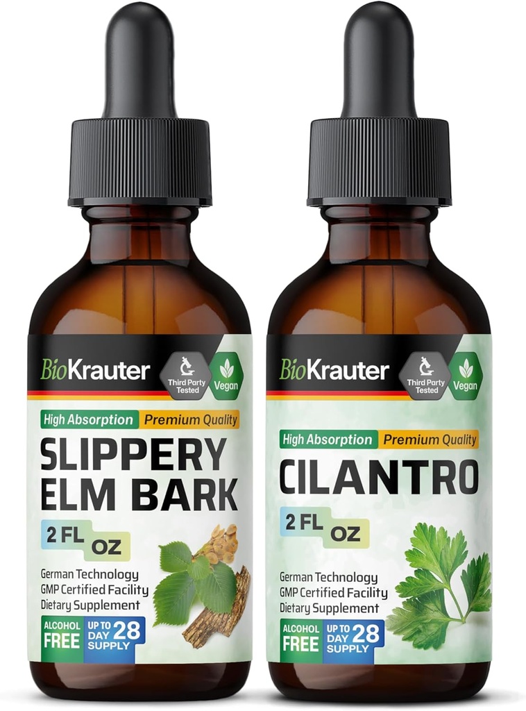 BIO KRAUTER Slippery Elm Tincture 2 Fl. Oz. " Cilantro Tincture 2 Fl. Oz.