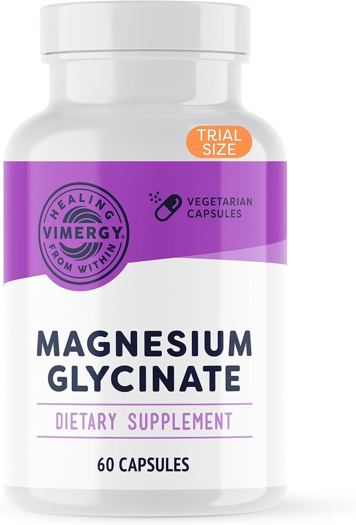 Vimergy Magnesium Glycinate – Stress Support – Chelated to avoid Tummy Upset*– Promueve la salud cardíaca y la energía*– Kosher, Vegan Gluten-Free – 60 caps