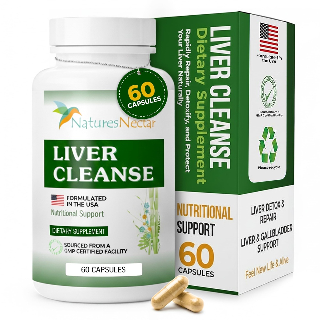 Nature's Nectar Liver Cleanse Detox & Repair – Active Liver Support Supplement with Milk Thistle Liver Detox – Helps Repair & Protect Liver, Aids Fatty Liver & Gallbladder Health – 60 Capsules