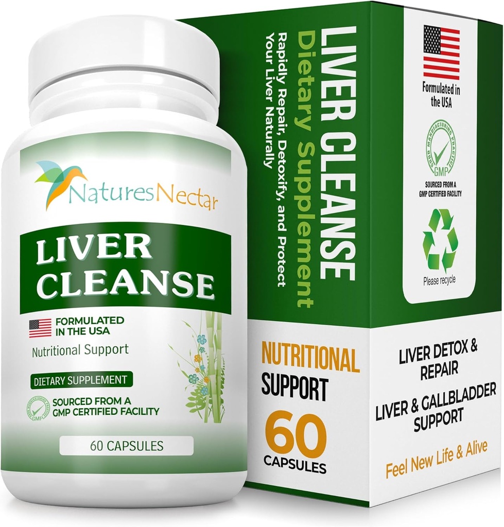 Nature's Nectar Liver Cleanse Detox & Repair – Active Liver Support Supplement with Milk Thistle Liver Detox – Helps Repair & Protect Liver, Aids Fatty Liver & Gallbladder Health – 60 Capsules