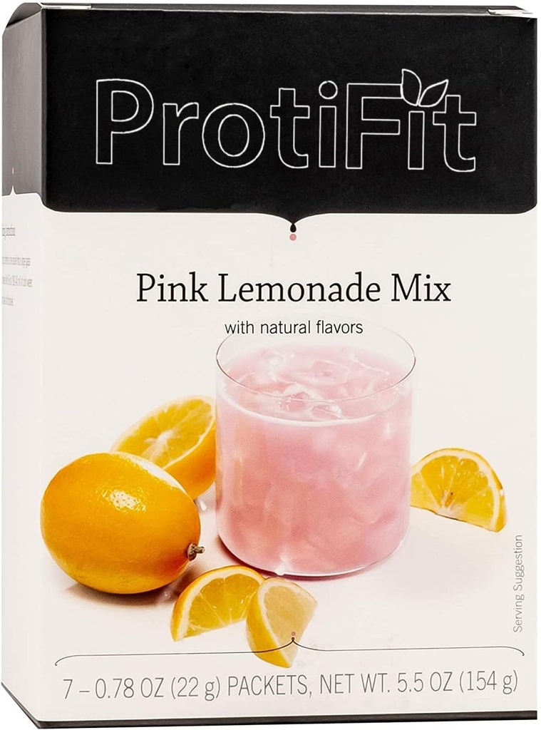 ProtiFit - High Protein Fruit Flavored Powder Drink Mix, 15g Protein, Baja Calorie, Sugar Gratis, Ideal Protein Compatible, 7 Servidores Por Caja (Pink Lemonade)