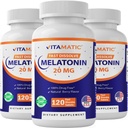 Vitamatic Melatonin 20 mg Tablets ← Vegetariano, No GMO, Gluten Free ← HIGH Potency 20 MG ← Natural Berry Flavor (1/2 Tablets = Melatonin 10 mg) (120 Cuenta (Pack of 3))