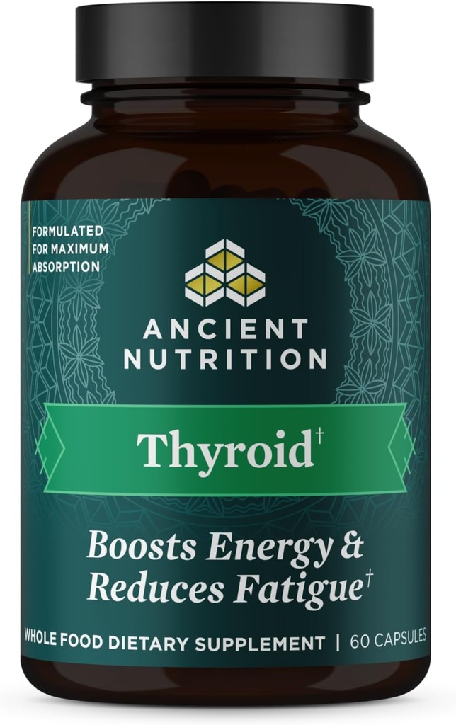 Suplemento de soporte de tiroides de nutrición antigua con Ashwaghanda, cápsulas de tiroides, promueve el sueño relajante y el estrés reducido, libre de gluten, paleo y Keto Friendly, 60ct