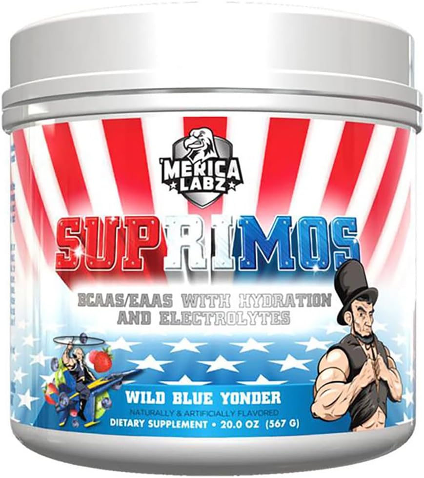 Merica Labz Suprimos BCAA/EAA Suplemento con Eletrolytes para Máximo Rendimiento y Resistencia 30 Servimientos (Wild Blue Yonder, 20.0oz)