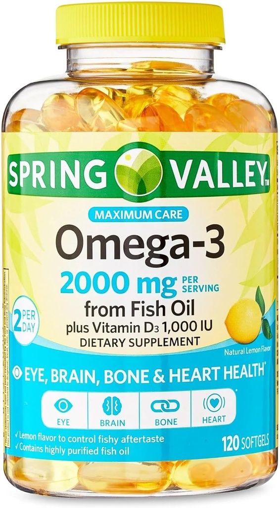 Convergence Maximum Care Omega-3 de Fish Oil Eye Brain Bone & Heart Health Dietary Supplement Softgels, 2000 mg, 120 Count