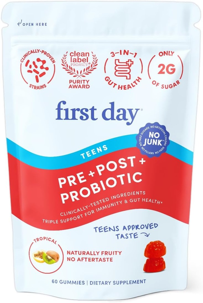 PRIMERA DÍA Gut Sustainer Tribiotic Gut Gut Gummies – 3-en-1 Prebiótico, Probiótico & Suplemento Postbiótico – Apoya Digestivo, Esquí, Salud Oral, Absorción Nutriente y Crecimiento – 30-Day Supply