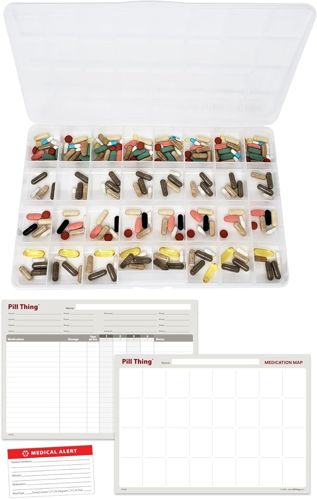 The Olympic Pill Organizer Case with Large Compartments & Stay Tight Lid - Monthly - 31 Day Pill Organizer *Free Medication Log and Medical Alert Card Included! (Mes)
