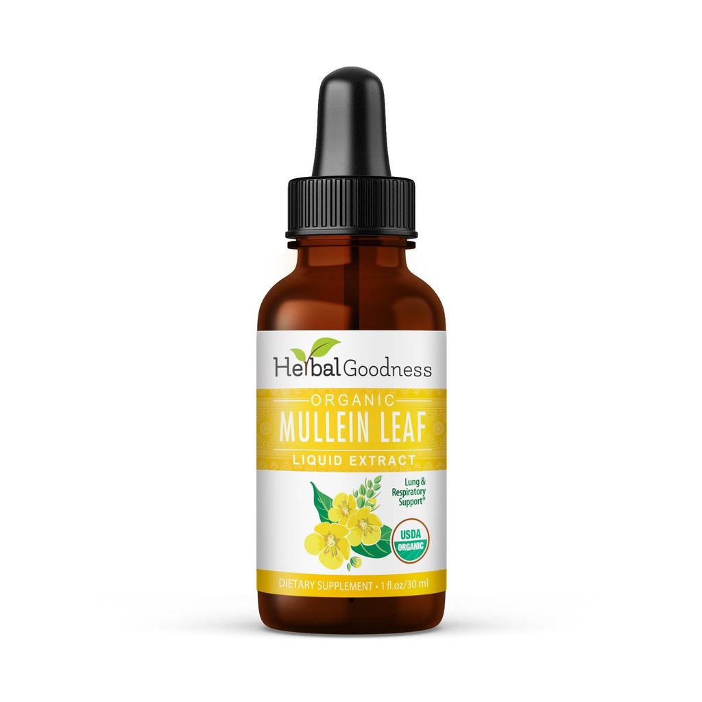Herbal Goodness Mullein Leaf Extract - Mullein Drop for Lungs Detox, Herbal Expectorant and Antioxidants Propiedades para la salud respiratoria y digestiva - Mullein Tincture 1oz