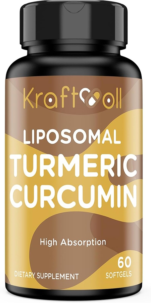 Liposomal Turmeric Curcumin Suplemento 2200 mg con Black Pepper Extracto 15 mg para alta absorción y función conjunta, 60 Softgels para adultos