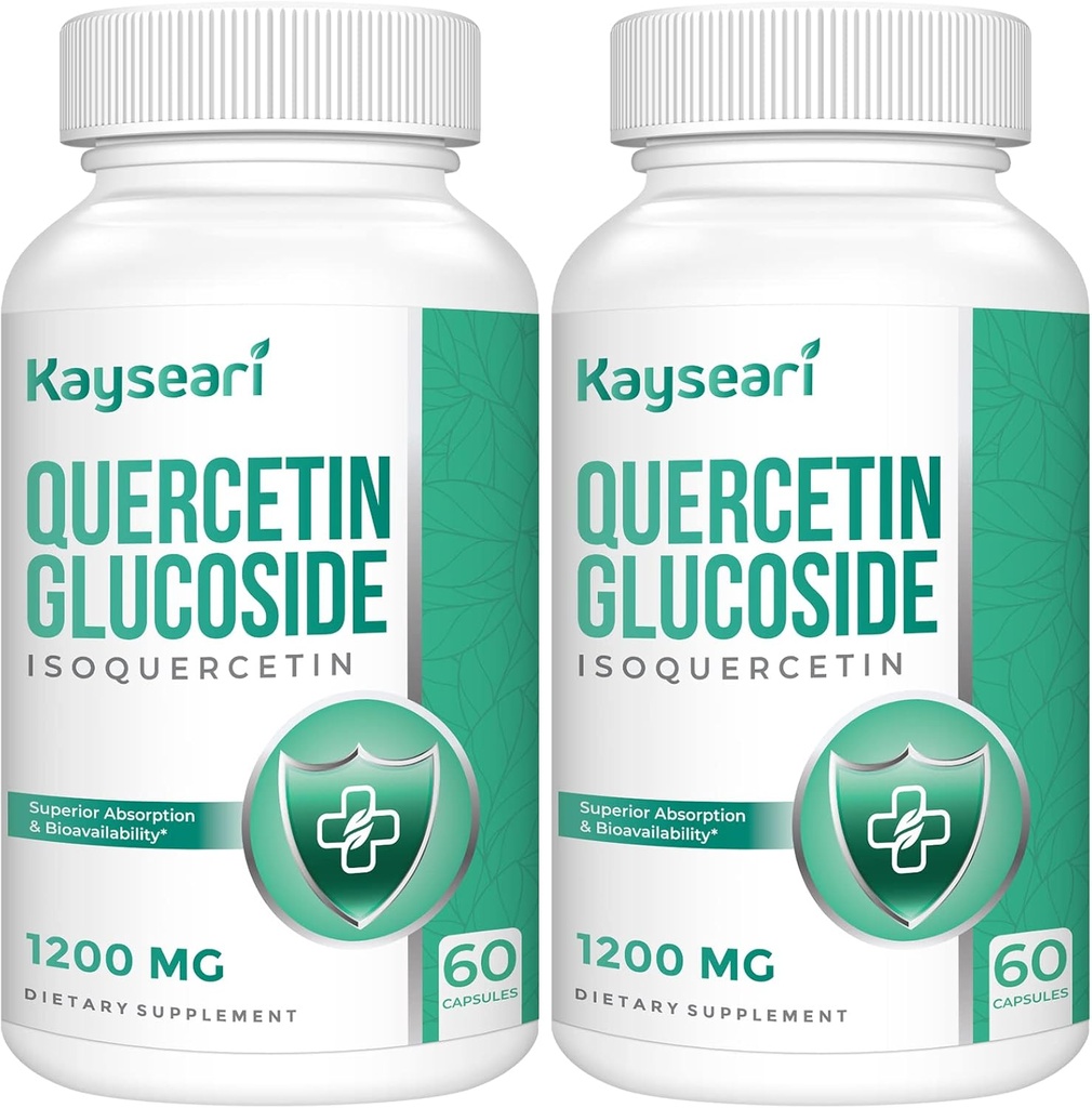 Quercetin Glucoside 1200mg Suplementos - Isoquercetin con 6X Bioavailability,120 Veggie Capsules,Contain Black Pepper & Rutin para Max Absorption