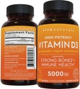 Viva Naturals Vitamina D3 5000 UI Softgels, 360 Conde (125 mcg), Soporta Bone &amp; Immune Health, High Potency Vitamin D