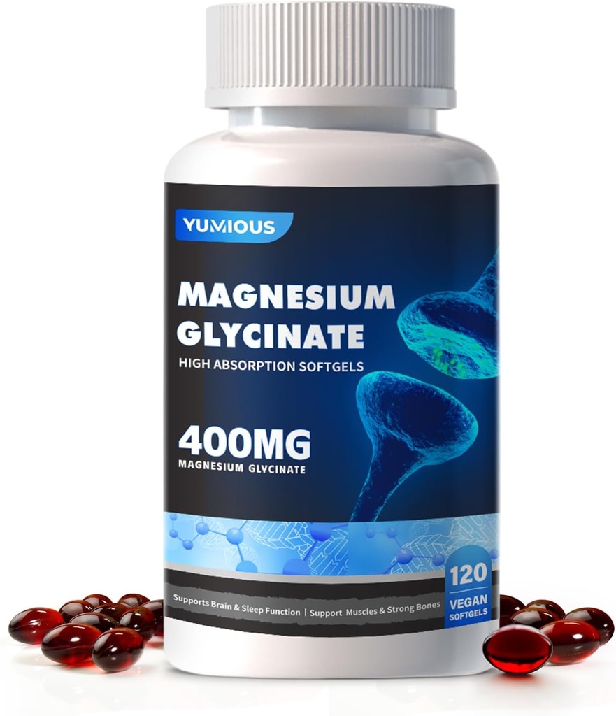 Magnesium Supplement Softgels, Easy Absorption Magnesium Glycinate Gelatin Capsule 400mg, High Bioavailability Magnesium for Sleep & Calm Support, Nervous, Muscle & Bone Health