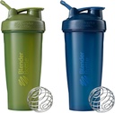 BlenderBottle Classic Shaker Bottle Perfect for Protein Shakes and Pre Workout, 28-Ounce (2 Pack), Moss y Navy