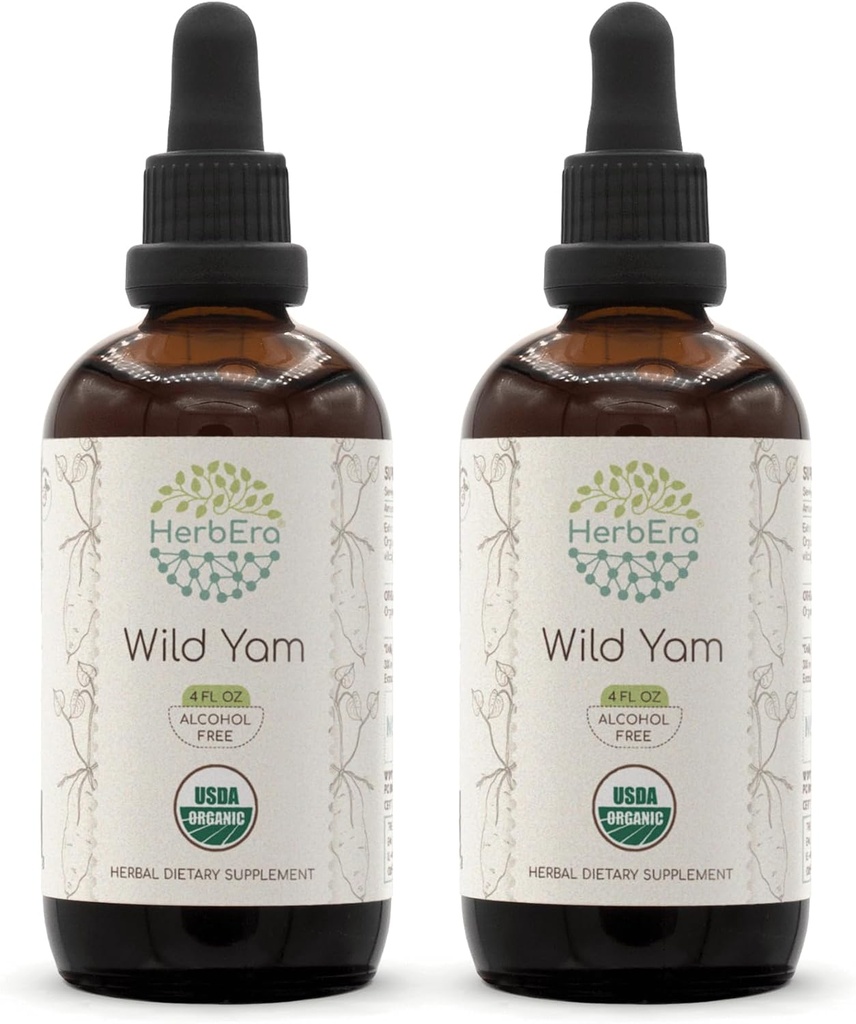 HerbEra Wild Yam B120 (2pcs) Alcohol-libre USDA Extracto Herbal Orgánico Tintura, gotas líquidas concentradas Yam natural silvestre (Dioscorea Villosa) Root seco (2x4 fl oz)