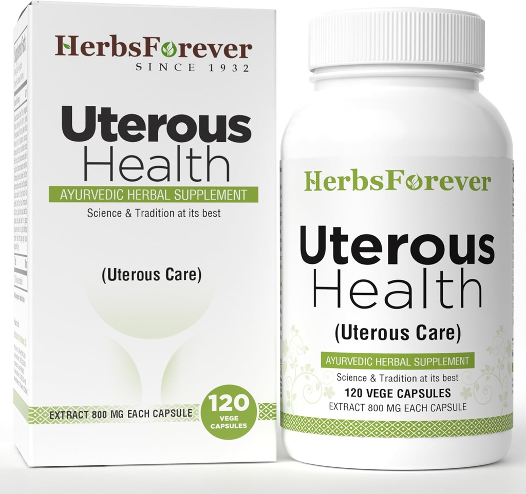 HerbsForever Uterous Health/Uterous Care Herbal Product Control Excess Cysts Bleeding, Fibroids, 120 Vege Capsules, 800 mg Cada uno, Concentrated Extract