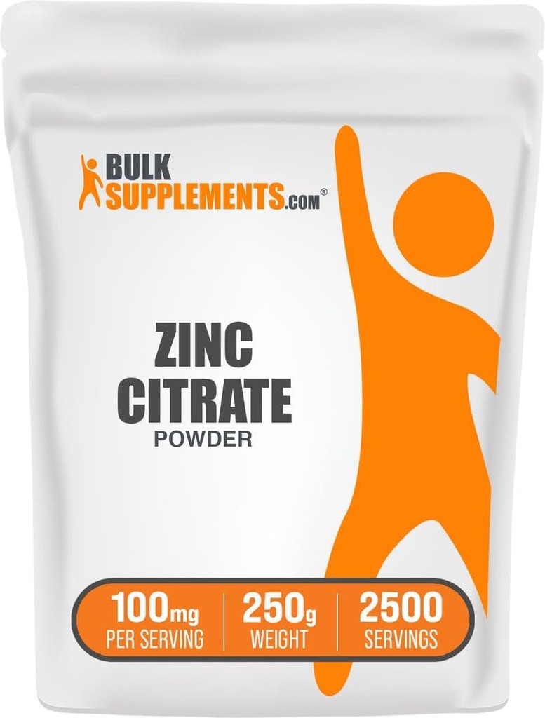 BulkSupplements.com Zinc Citrate Powder - Suplementos Zinc, Suplemento Mineral, para Immune Support - Gluten Free, 100mg por Serving, 250g (8.8 oz) (Pack of 1)
