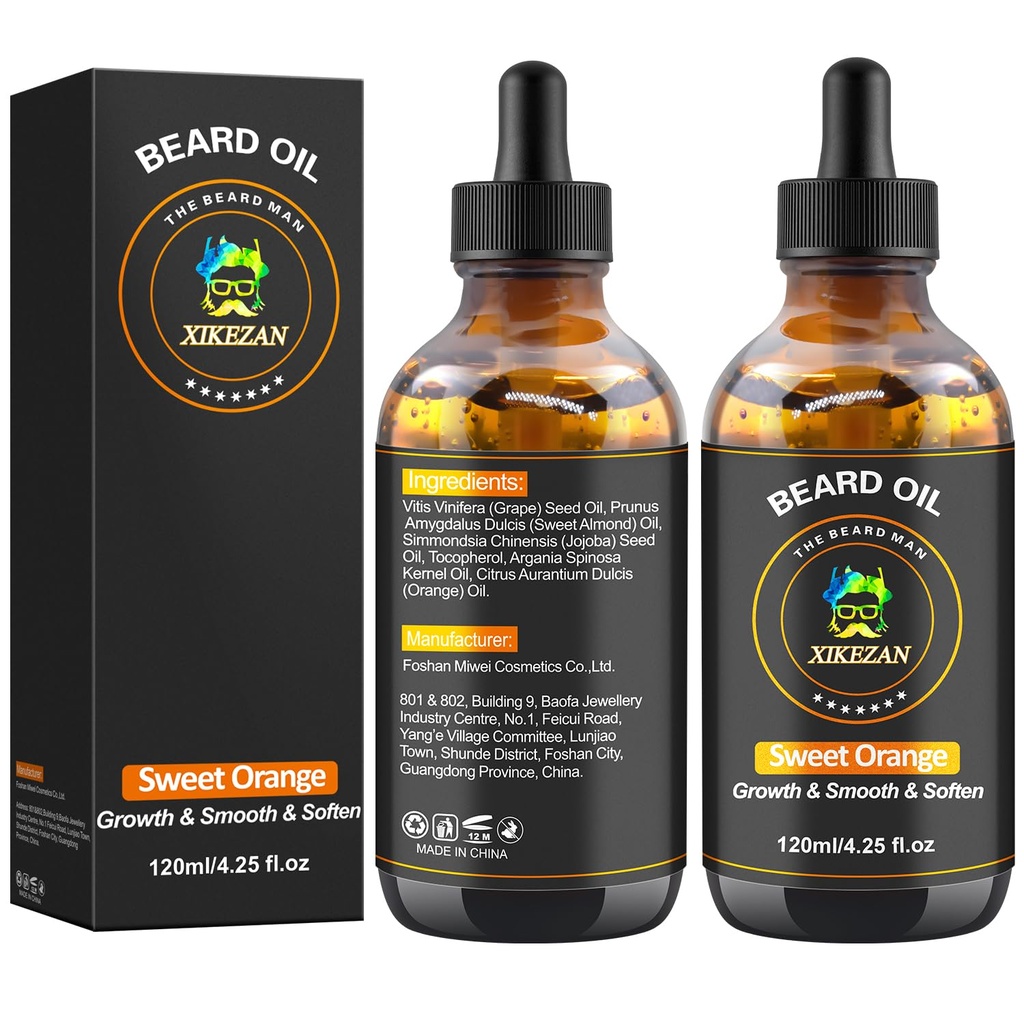Beard Oil,120ml/4.25fl.oz Petróleo Promueve el crecimiento de la barba de gran volumen,Dejar en el acondicionador Cuidado de la barba natural dulce del aroma de naranja bigotes Crecimiento Suaviza la fuerza,Giftas para los hombres