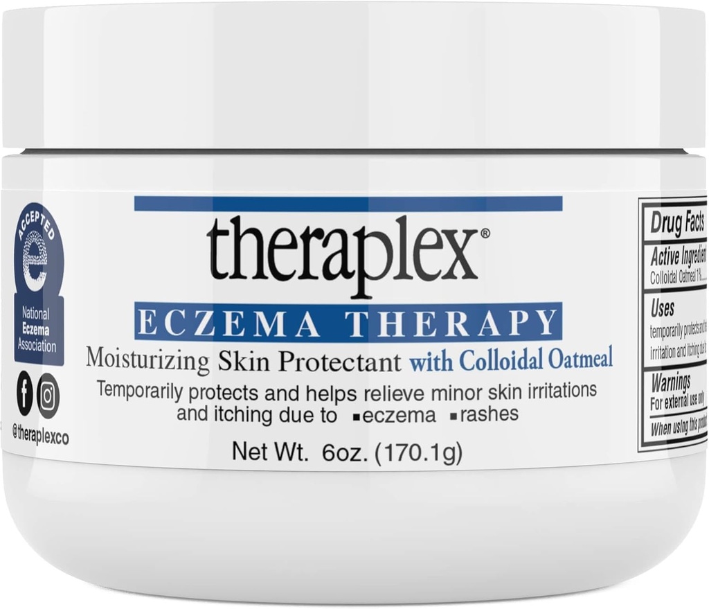 Terapia de Eczema Theraplex (6 oz) - Protector de piel hidratante con avena natural, no convencional y hipoalergénico, libre de fragancia - Asociación Nacional de Eczema Sello de aprobación