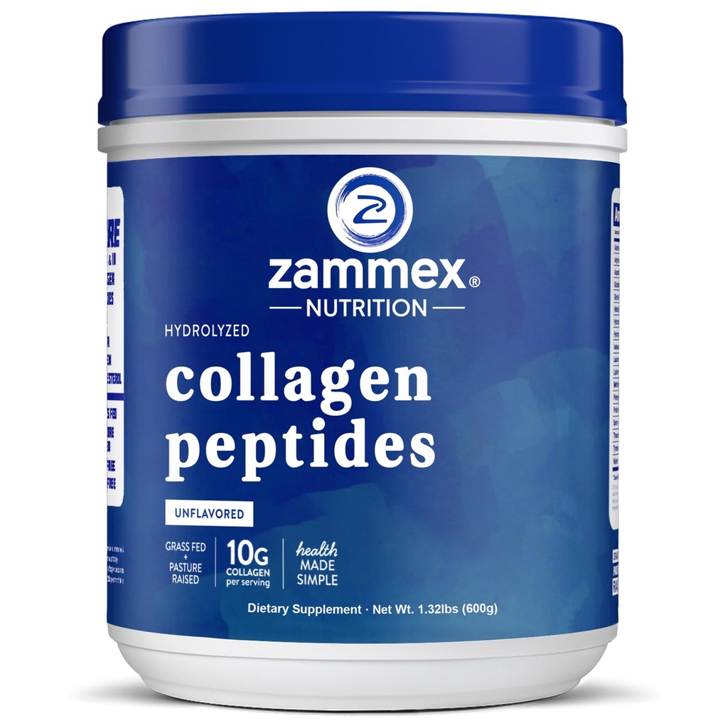 Zammex Premium Collagen Peptides Polvo Desarmado,Hidrolyzed Proteins Tipos I " III, Admite el cabello, la piel, las uñas, las articulaciones, la semilla de hierba, no GMO, libre de gluten,Paleo " Keto Friendly,60 Servings