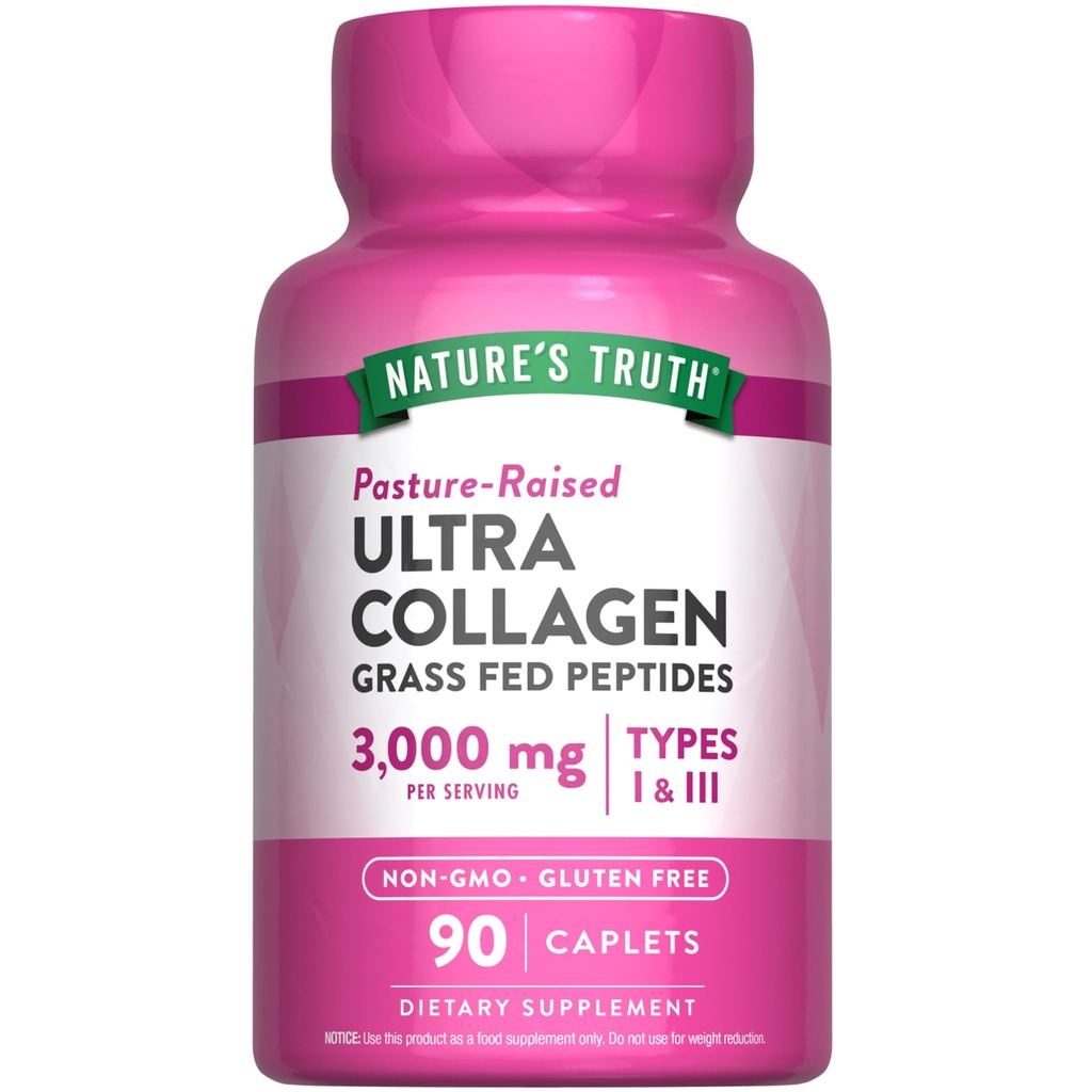 La verdad de la naturaleza Collagen Peptides ← 90 Caplets Silencio Tipo 1 y 3 con Vitamina C  durable Grass Fed, Non-GMO & Gluten Free Supplement