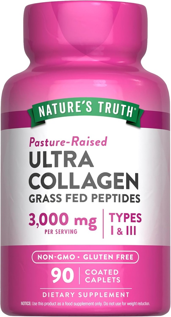 La verdad de la naturaleza Collagen Peptides ← 90 Caplets Silencio Tipo 1 y 3 con Vitamina C  durable Grass Fed, Non-GMO & Gluten Free Supplement