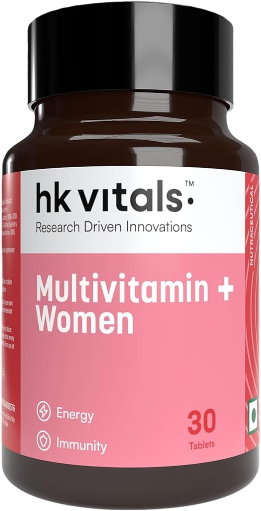 Heal;thKart HK Vitals Multivitamin Plus Women, Advanced Daily Multivitamin for Active Women  habit for Energy, Joints, Skin & Hair; with Iron, Vitamin C, Veg Collagen, Hyaluronic Acid " Biotin, 30 Tablets