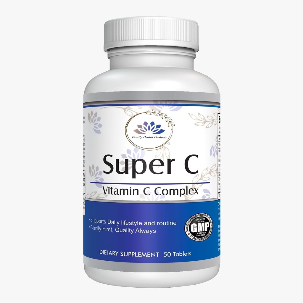 Complejo Super C Vitamina C – Protección Antioxidante de alta potencia para la salud &amp; Función inmune con Rosa HIPS – 50 tabletas, 30 días de servicio, 1000 mg – Fórmula Vegana libre