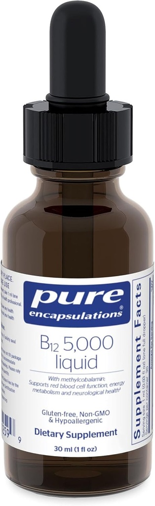 Encapsulaciones puras B12 5,000 Líquido - Vitamina B12 Metilcobalamina Suplemento de apoyo Energía, Nerve Salud, Función Cognitiva " Células de Sangre* - Líquidas - 1 Fl Oz