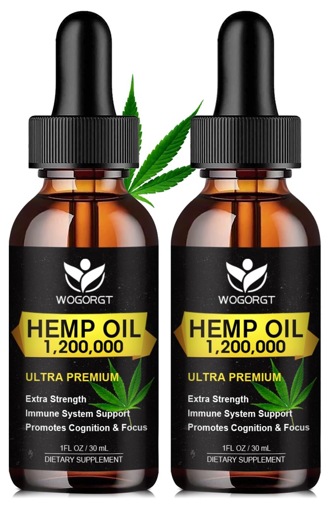 (2 Pack) Aceite de cáñamo orgánico - 100% extracto de aceite de cáñamo natural, calmante, sueño, relajación, apoyo inmune, rico en Omega 3, 6, 9 ácidos grasos, Vegan - 30mL