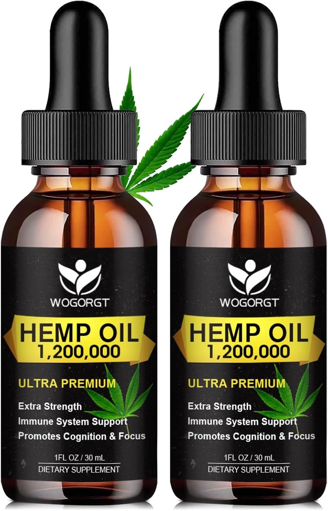 (2 Pack) Organic Hemp Oil - 100% Natural Hemp Oil Extract, Calming, Sleep, Relaxation, Immune Support, Rich in Omega 3, 6, 9 Fatty Acids, Vegan - 30mL