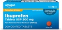   Basic Care Ibuprofen Tablets, Fever Reducer and Pain Relief from Body Aches, Headache, Arthritis and More, Brown, 200 Count (Packaging may vary)