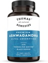 Remedios todo natural de Thomas Suplemento de apoyo a la tensión de Ashwagandha orgánica, Mood & Energy Support, Pure Ashwagandha 1000mg, Ultra Absorption with Black Pepper, Vegan, No fillers