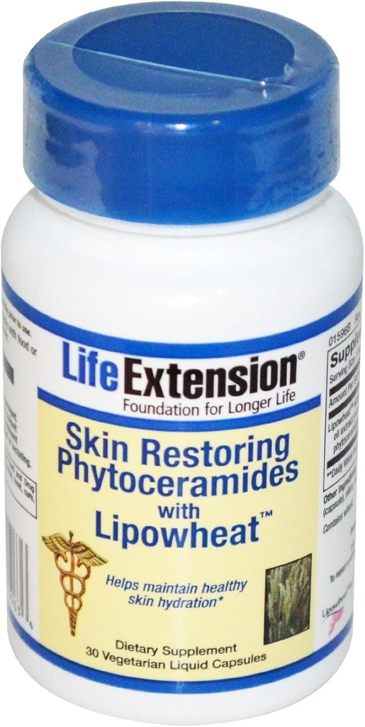 Extensión de la vida Fitoceramides Restauración de la piel con Lipowheat, 30 cápsulas vegetarianas líquidos