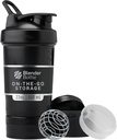 BlenderBottle Shaker Bottle con Organizador de Píldoras y Almacenamiento para Protein Powder, Classic V2 ProStak System, 22-Once, Medianoche Negro