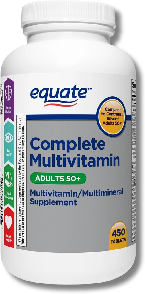 Equate Adult 50+ One Daily Complete Multivitamin Multimineral Supplement Tablets, Healthy Brain*,Compare to Centrum Silver, 450 Pills (Pack of 10) L6
